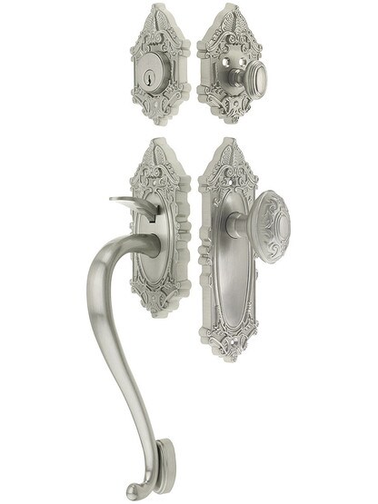 Grandeur Grande Victorian Thumblatch Entrance Set With Grande Victorian Knob in Satin Nickel.